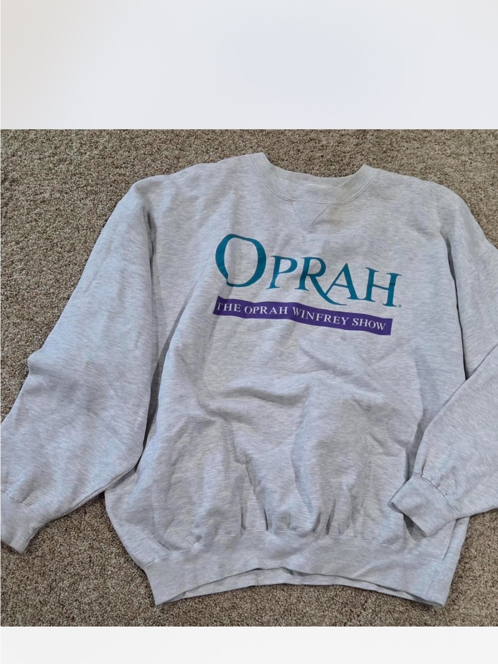 Vintage Oprah Crewneck Sweatshirt in Heather Gray with Teal and Purple Logo